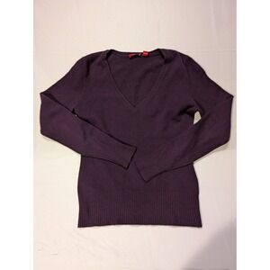 CeCe Womens Small 100% Cashmere Purple V-Neck Pullover Sweater Long Sleeve
